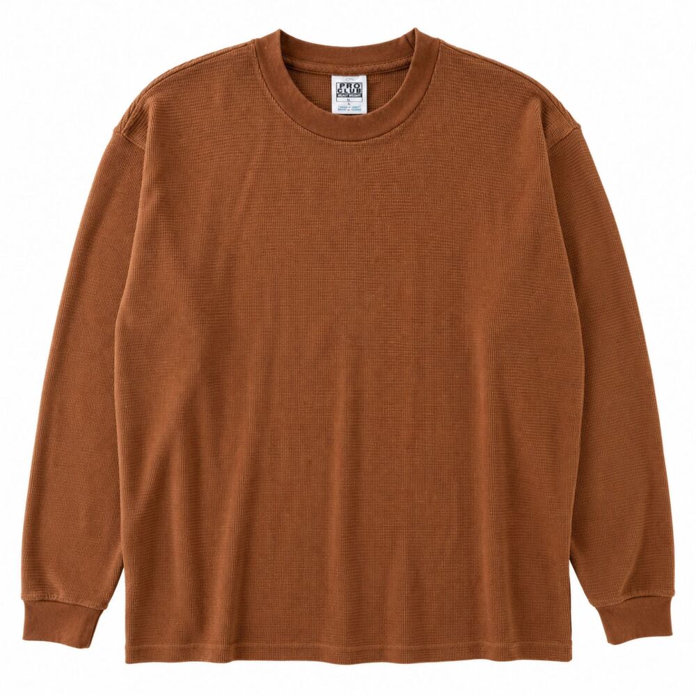 ProClub Pro 5 Men's Long Sleeve Shirt Heavyweight Thermal Waffle Knit Brown XL